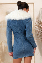 Fur Trimmed Zip Up Denim Cargo Dress