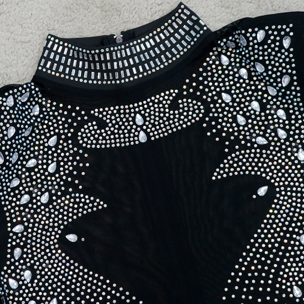 Plus Size Rhinestone Tassel Mesh Jumpsuit