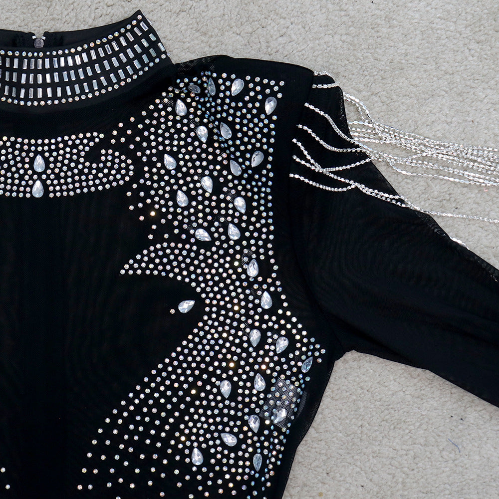 Plus Size Rhinestone Tassel Mesh Jumpsuit