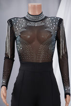 Rhinestone Tassel Mesh Jumpsuit