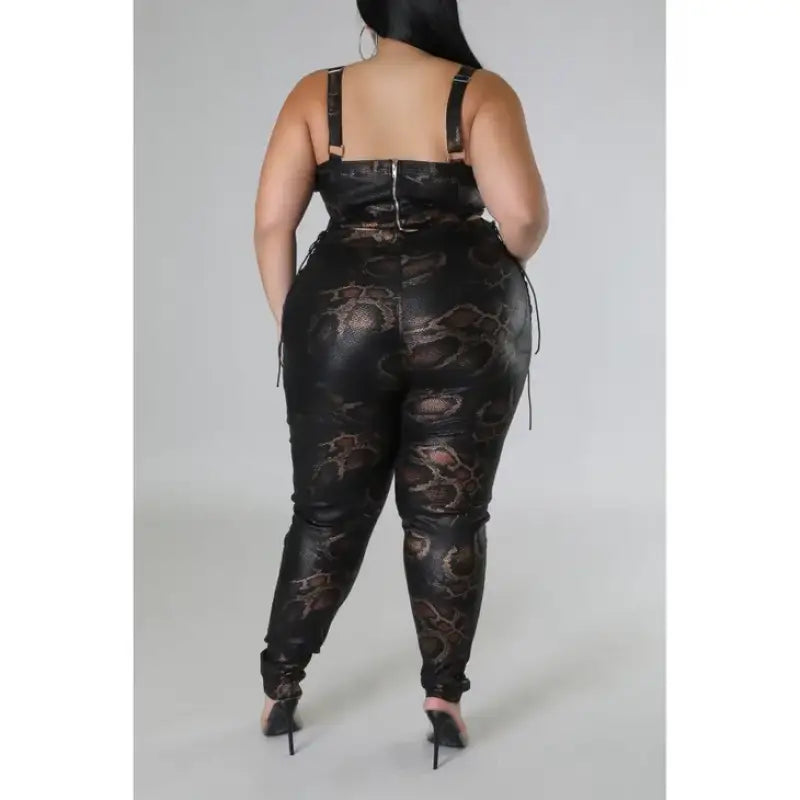 Plus-Size Faux Leather Crop Top Skinny Pant Set